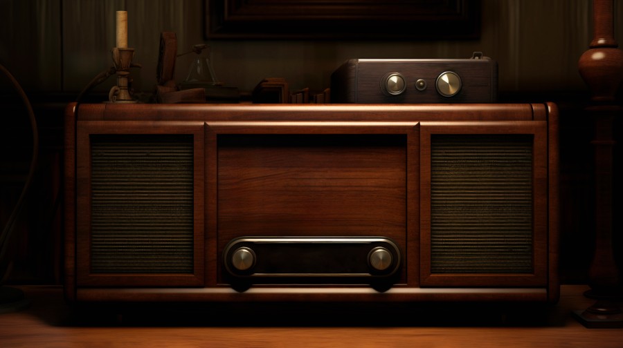 Vintage wooden speaker cabinet with classic audio controls